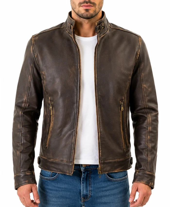 Men’s Cafe Racer Maroon Leather Jacket