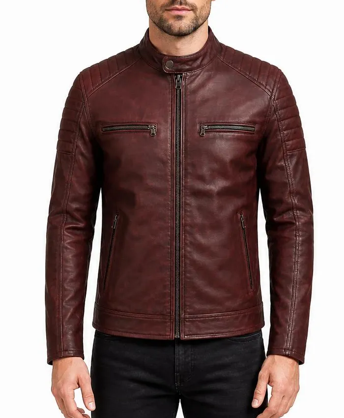 Mens Cafe Racer Maroons Leather Jacket