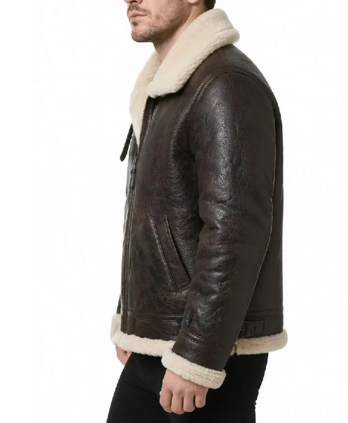 Mens Colin Brown Shearling SF Leather Jacket