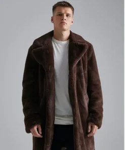 Mens Dark Brown Faux Fur Coat