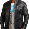 Mens Distressed Black Real Leather Moto Jacket