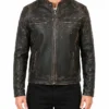 Mens Distressed Real Leather Moto Black Jacket