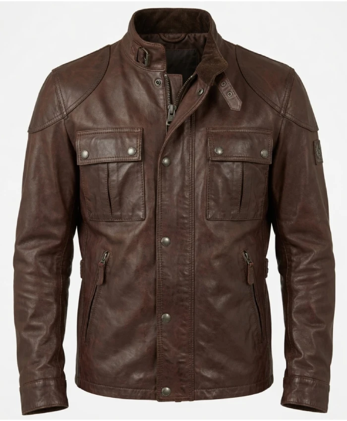 Double Pocket Super Classic Brown Leather Jacket for Mens