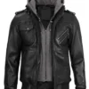 Mens Ferndale Leather Bomber Hooded Jacket