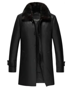 Mens Genuine Lambskin Leather Black Sherpa Long Coat