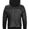 Mens Genuine Leather Black Biker Bomber Hooded Jacket