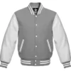 Mens Grey and White Letterman School Style Varsity Jacket