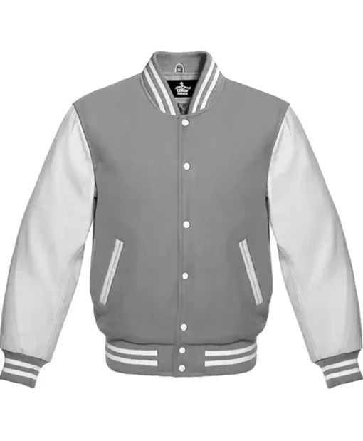 Mens Grey and White Letterman School Style Varsity Jacket