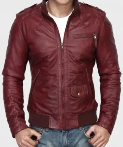 Mens Kevin Burgundy Sheepskin Leather Jacket