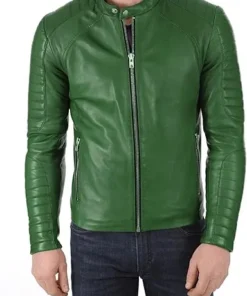 Men’s Lambskin Leather Biker Green Jacket