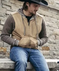 Mens Luke Grimes Yellowstone TV Series Kayce Dutton Brown Cotton Vest For Sale