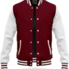 Mens Maroon and White Wool Baseball University Style Letterman Jacket