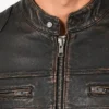 Mens Moto Distressed Black Real Leather Jacket