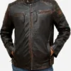 Mens Motorcycle Cafe Racer Leather Jacket