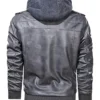 Mens Motorcycle Lambskin Removable Hood Grey Bomber Leather Jacket