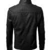 Mens Motorcycle Slim Fit Biker Leather Jacket - Black