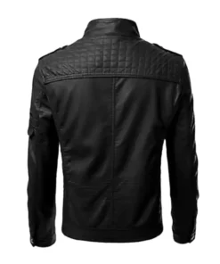 Mens Motorcycle Slim Fit Biker Leather Jacket - Black