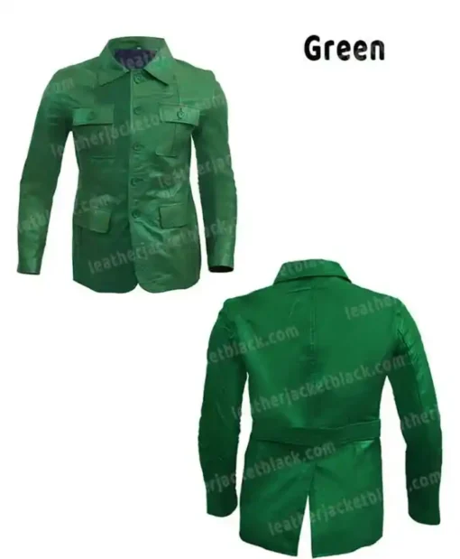 Mens Multi Pocket Leather Greem Jacket