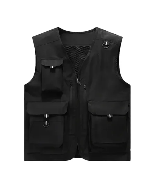 Mens Multi Pockets Black Cotton Outdoors Vest