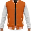 Mens Orange and White Wool Baseball Style Letterman Jacket