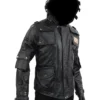 Mens PUBG Black Leather Hooded Jacket