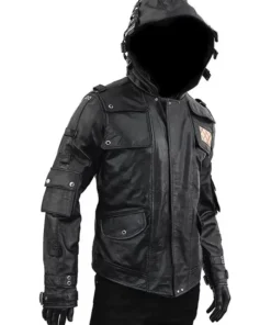 Mens PUBG Black Leather Hooded Jacket