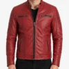 Men's Red Quilted Leather Biker style Jacket