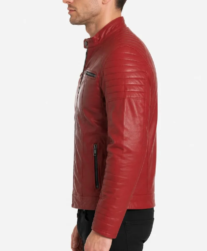 Men’s Quilted Biker Leather Red Jacket