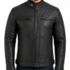 Mens Quilted Cafe Racer Biker Black Jacket