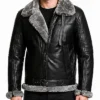 Mens Real Leather Black Motor Biker Sheepskin Leather Jacket Fargo