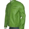 Men's Regular Fit Part Wear in Green Leather Biker Jacket