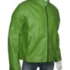 Men's Regular Fit Part Wear in Green Leather Biker Jacket For Sale
