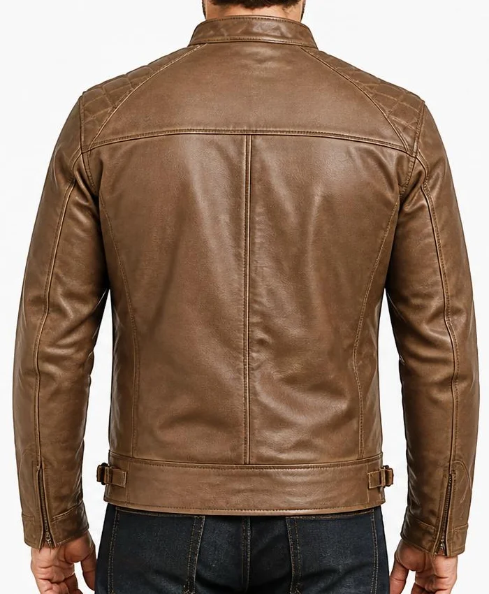 Mens Reinhardt Premium Cafe Racer Camel Brown Leather Jacket (1)