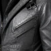 Mens Removable Hood Bomber Leather Grey Jacket