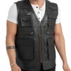 Men’s Safari Black Leather Vest