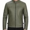 Mens Salley Premium Military Green Cafe Racer Leather Jacket