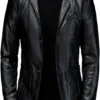 Mens Samuel 2 Buttons Black Leather Blazer Jacket