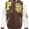 Men’s San Diego Padres Brown and White Varsity Jacket