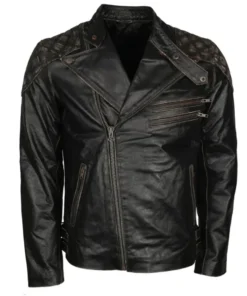 Men's Skull Embossed Crossbones Black Biker Jacket