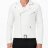 Mens Slim Fit White Leather Jacket Biker Lambskin