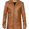 Mens Tan 34 Length Camel Brown Leather Coat