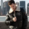 Mens Top Gun B3 Black Leather Shearling Fur Jacket