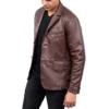Mens Two Button Brown Leather Blazer Jacket