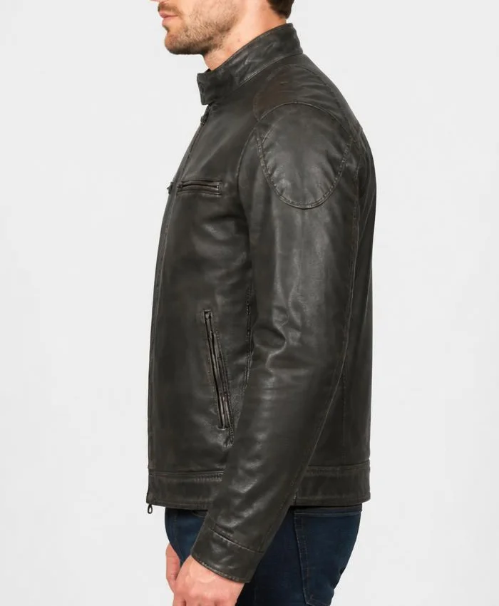 Mens Vintage Cafe Racer Motorcycle Distressed Leather Brown Jacket
