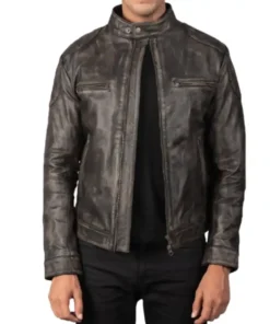 Mens Vintage Cafe Racer Motorcycle Distressed Leather Jacket