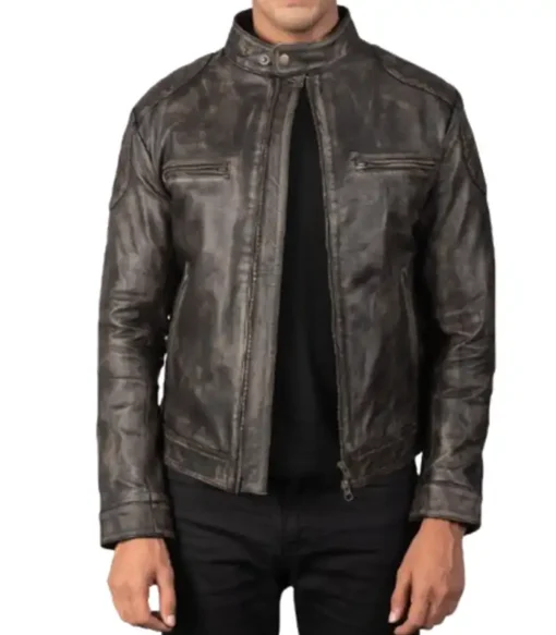 Mens Vintage Cafe Racer Motorcycle Distressed Leather Jacket