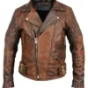 Mens Vintage Distressed Brown Motorcycle Jacket