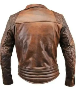 Mens Vintage Distressed Brown Quilted Motorcycle Real Leather Brando Moto Style Biker Jacket