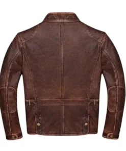 Men’s Vintage Moto Stand-Up Belted Style Collar Leather Motorcycle Riding Jacket