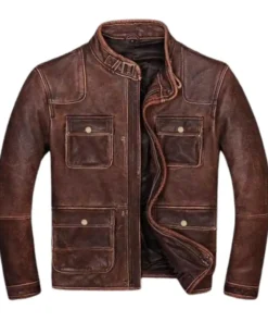Men’s Vintage Motorcycle Brown Distressed Leather Jacket